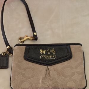 Coach Tan and Black Signature Wristlet